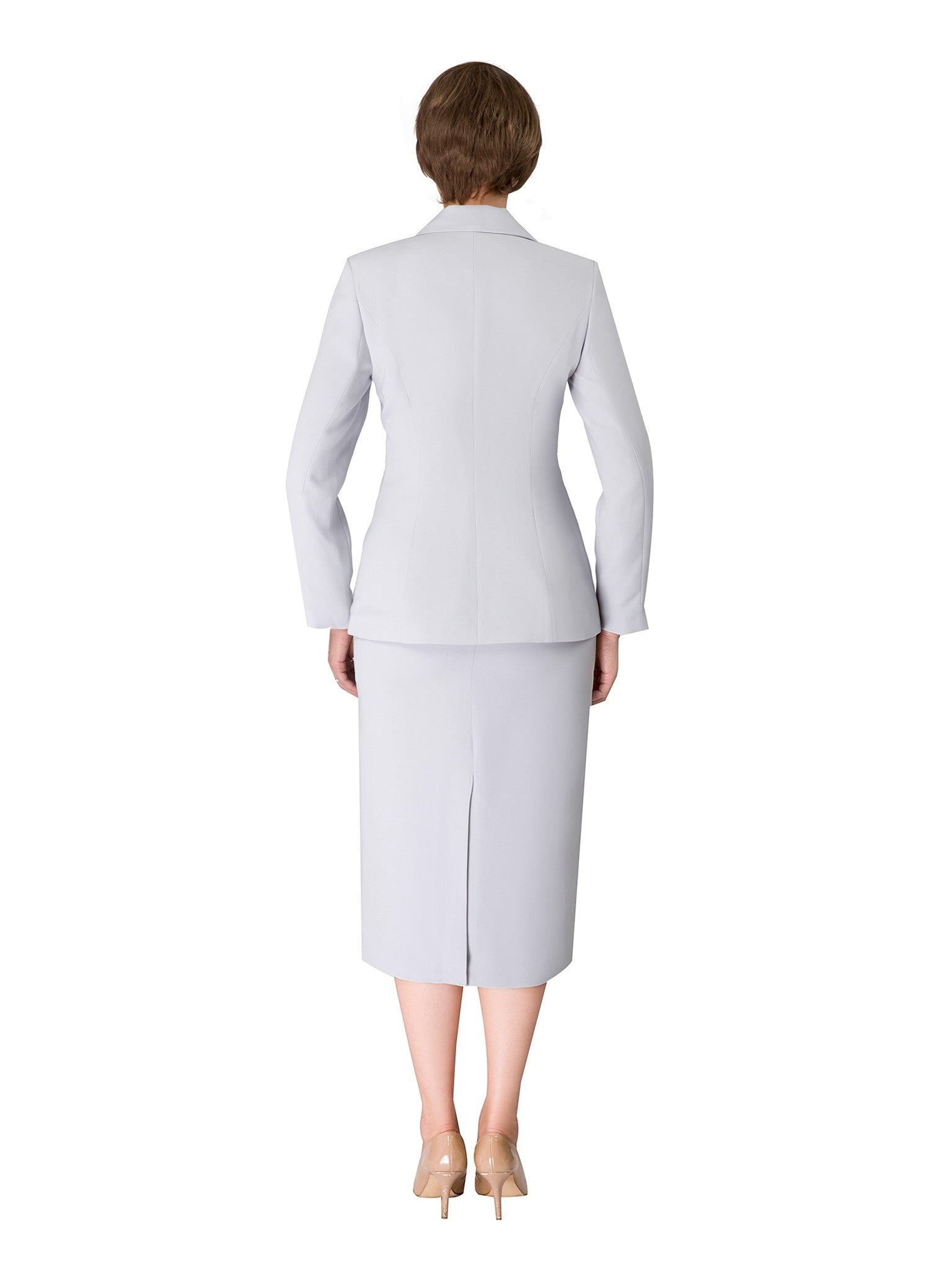 2pc Notch Collar 3-button Skirt Suit w/ Brooch - Plus Size