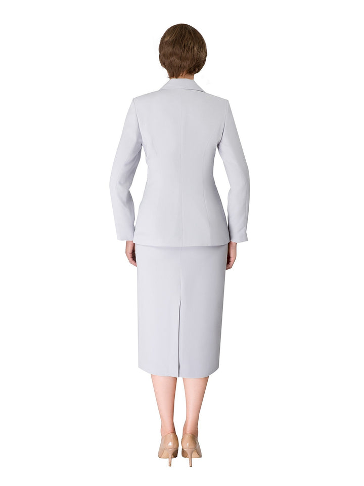 2pc Notch Collar 3-button Skirt Suit w/ Brooch - Plus Size