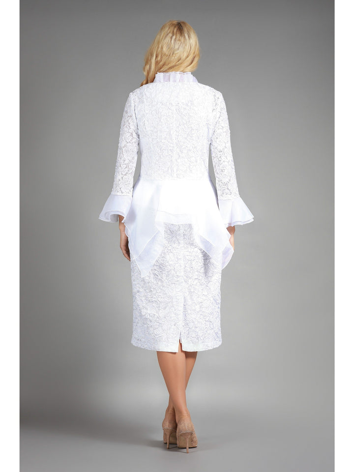 3pc Lace Suit w/ Ruffled Neckline & Organza Trim