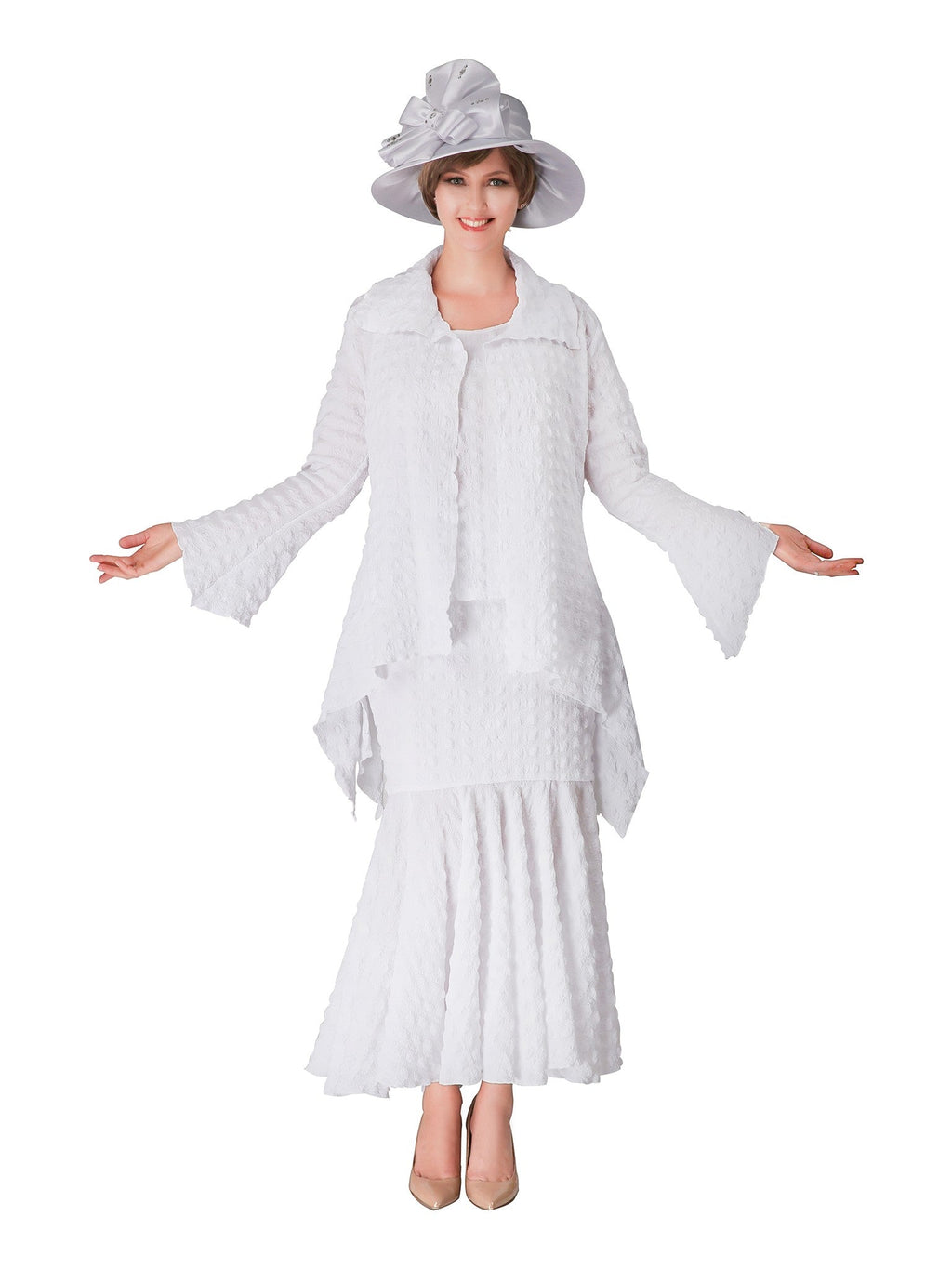 3pc Popcorn Hi-lo Jkt, Cami, Pleated Skirt Set