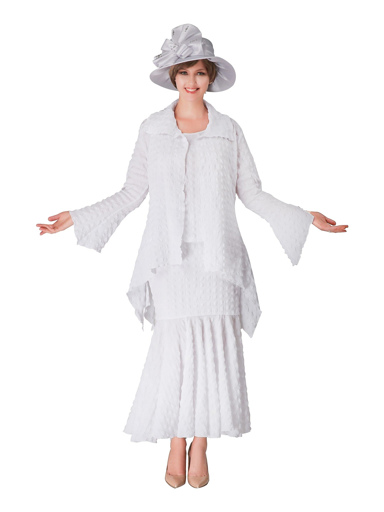 3pc Popcorn Hi-lo Jkt, Cami, Pleated Skirt Set