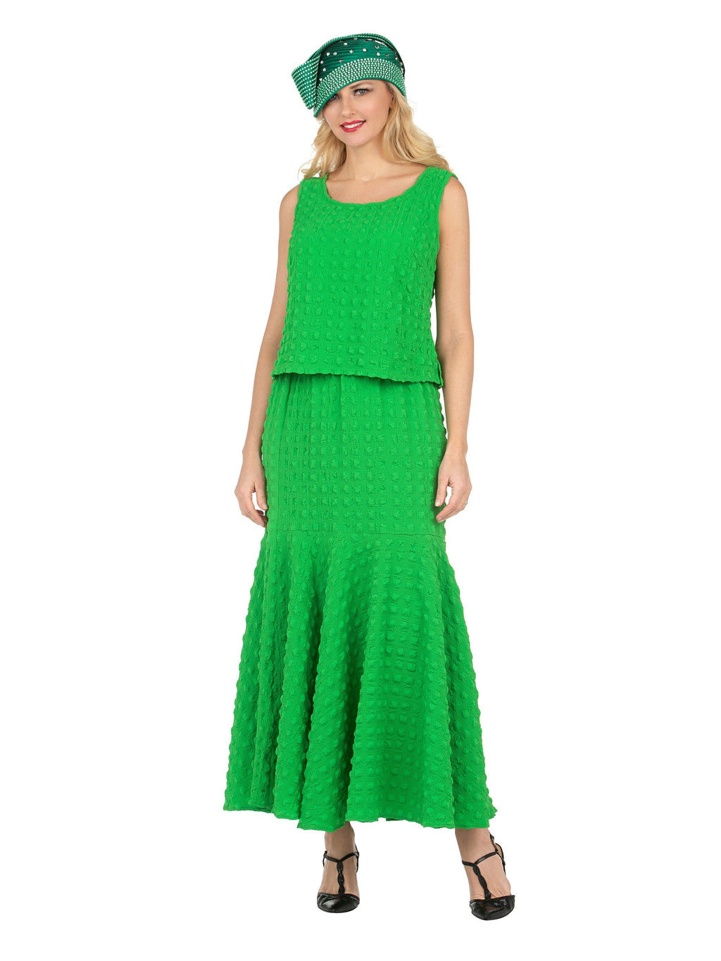 3pc Popcorn Peplum Jkt, Cami, Maxi Skirt Set-Plus