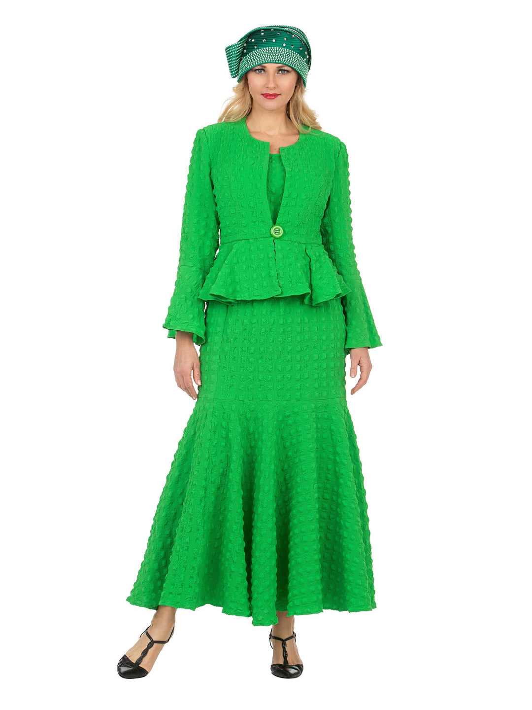 3pc Popcorn Peplum Jkt, Cami, Maxi Skirt Set