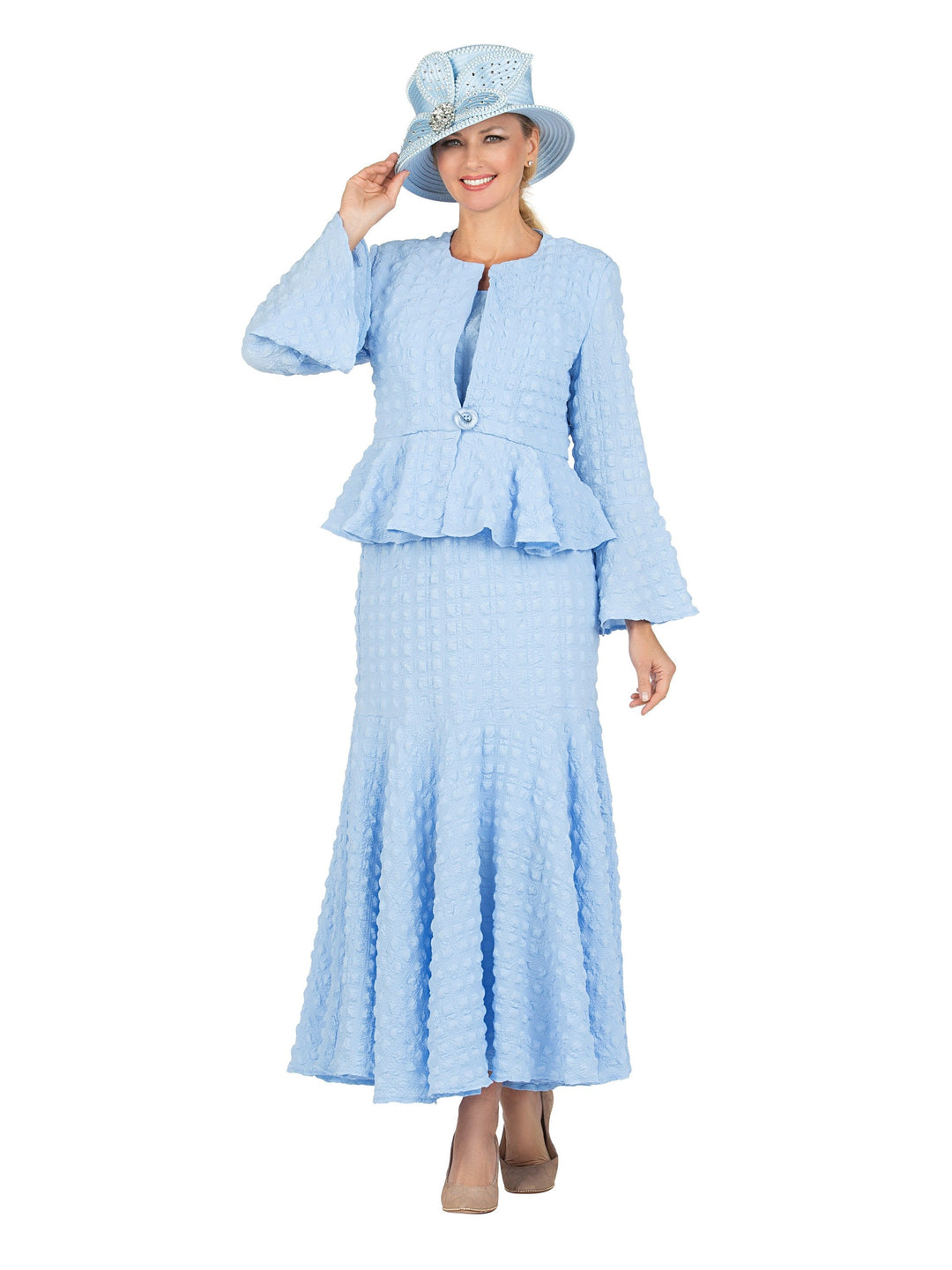 3pc Popcorn Peplum Jkt, Cami, Maxi Skirt Set