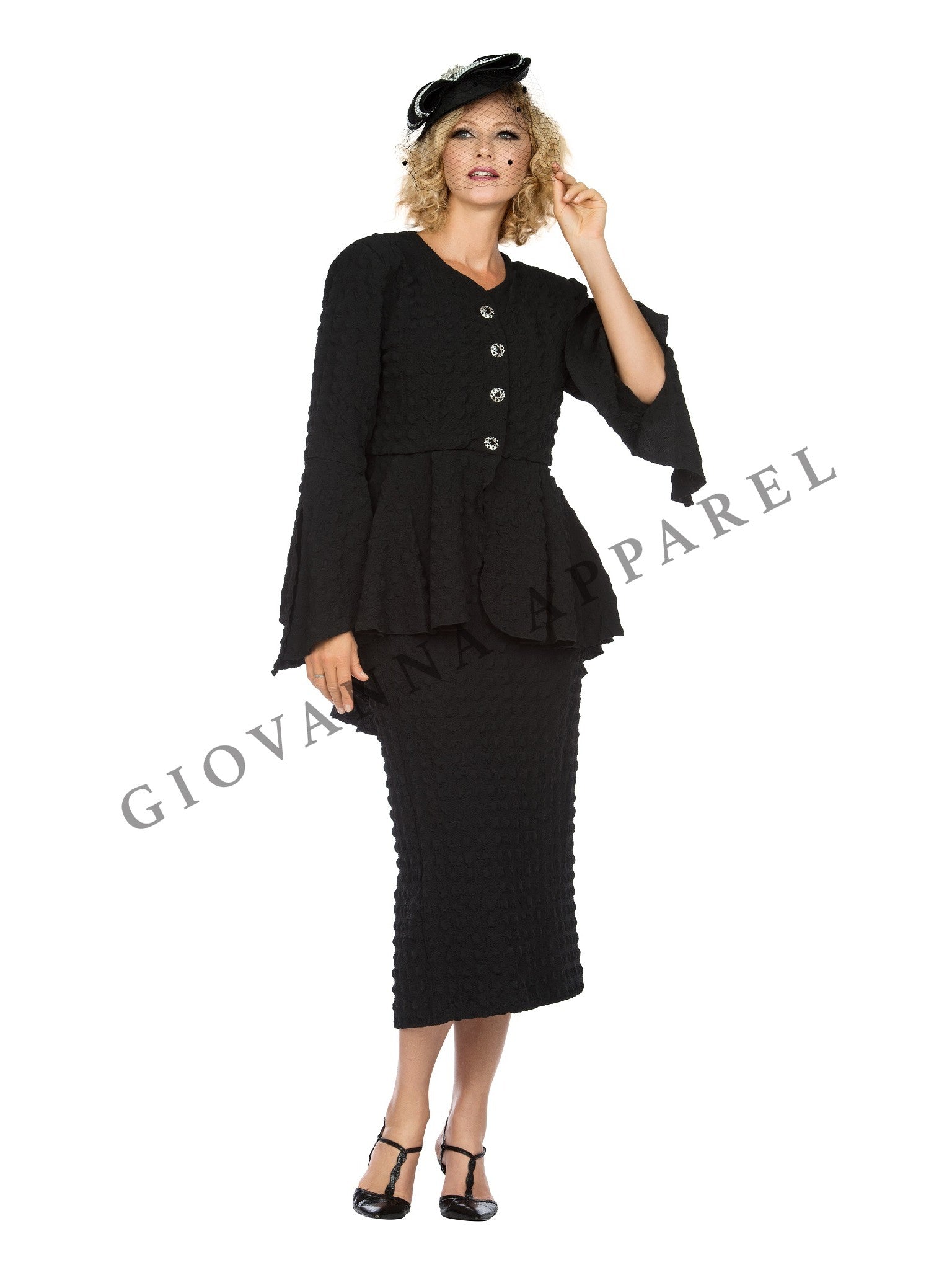 2pc Popcorn Peplum Jkt & Column Skirt Set - Plus Size