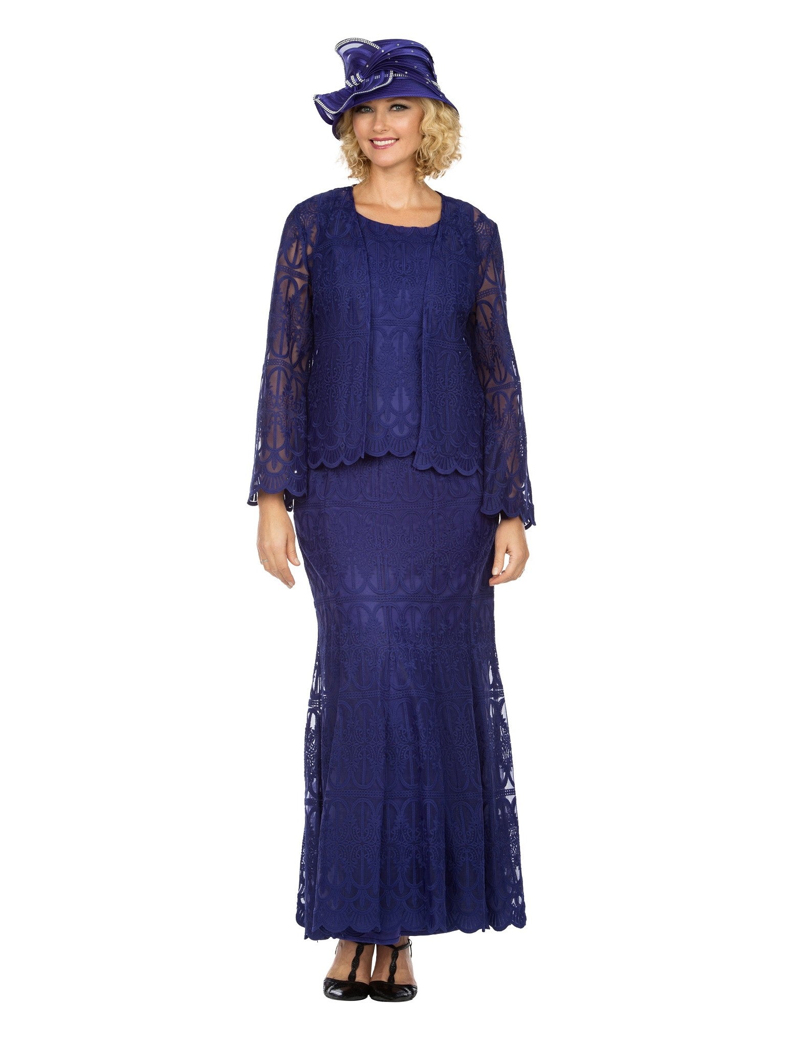 3pc Lux Lace Skirt Suit w/ Scallop Hems-Plus Size