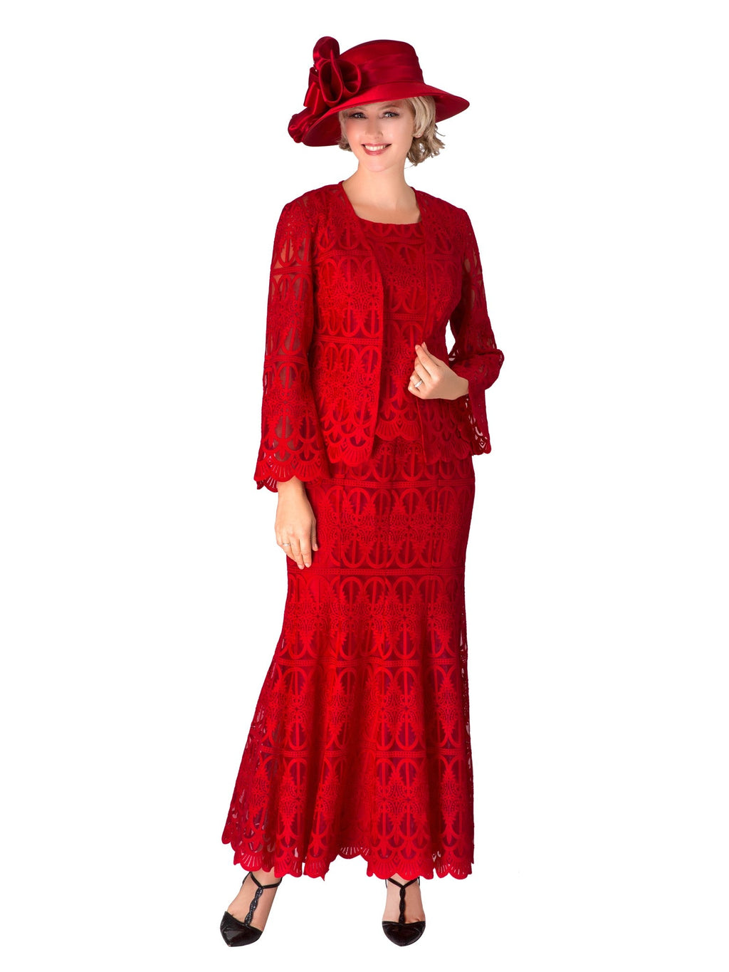 3pc Lux Lace Skirt Suit w/ Scallop Hems-Plus Size