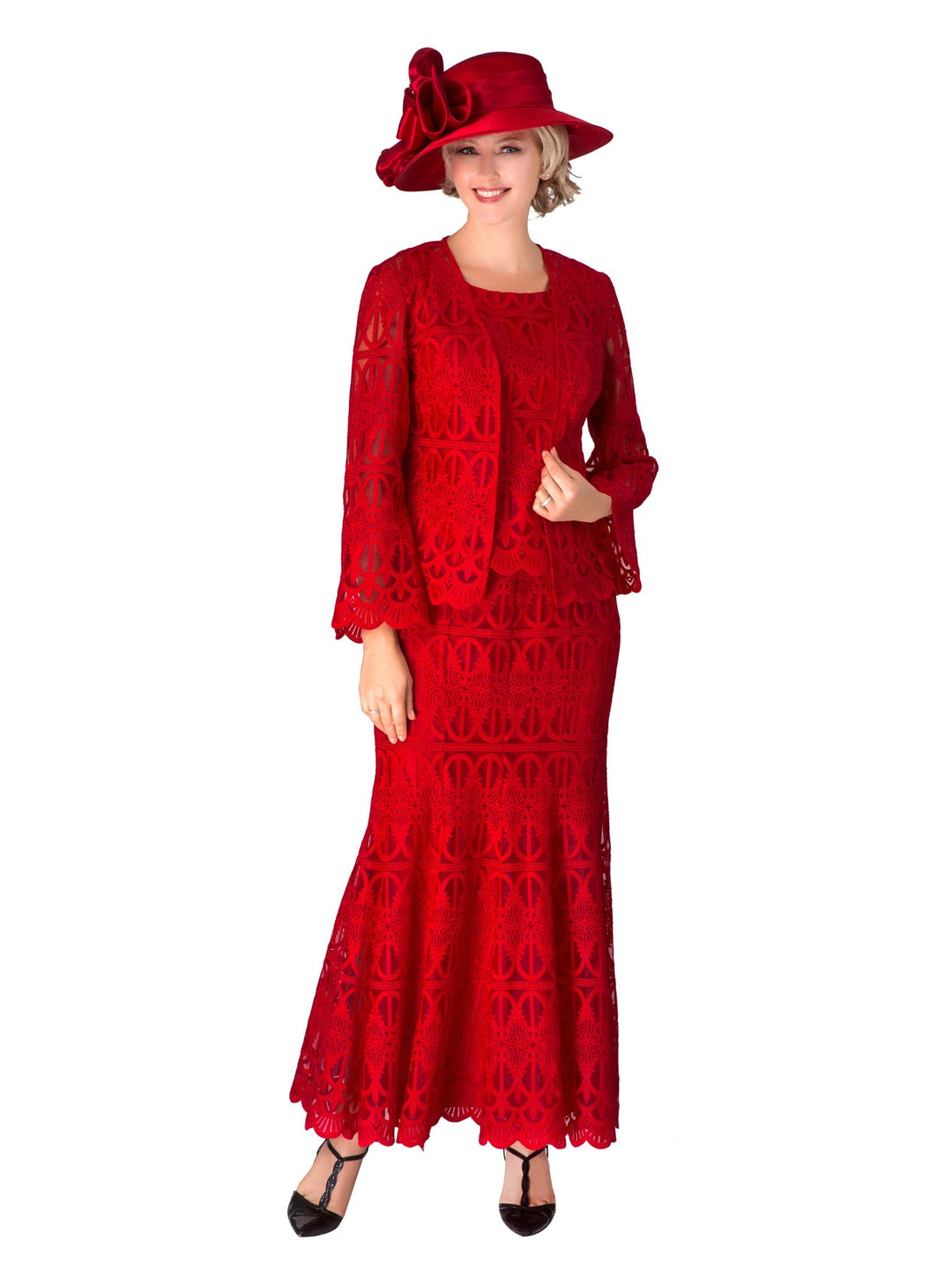 3pc Lux Lace Skirt Suit w/ Scallop Hems-Plus Size