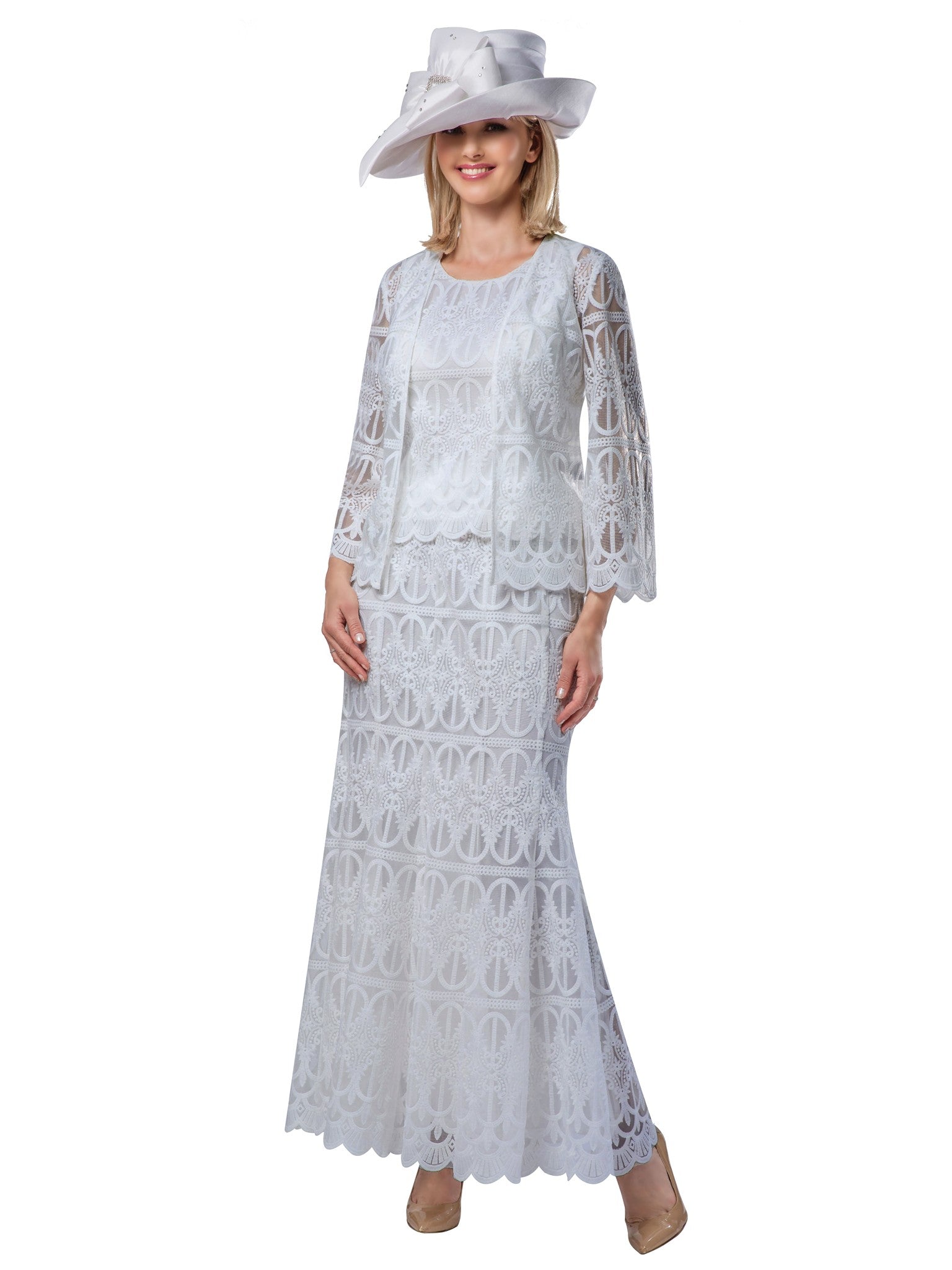 3pc Lux Lace Skirt Suit w/ Scallop Hems-Plus Size