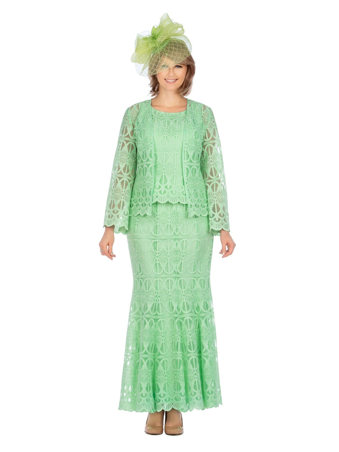 3pc Lux Lace Skirt Suit w/ Scallop Hems