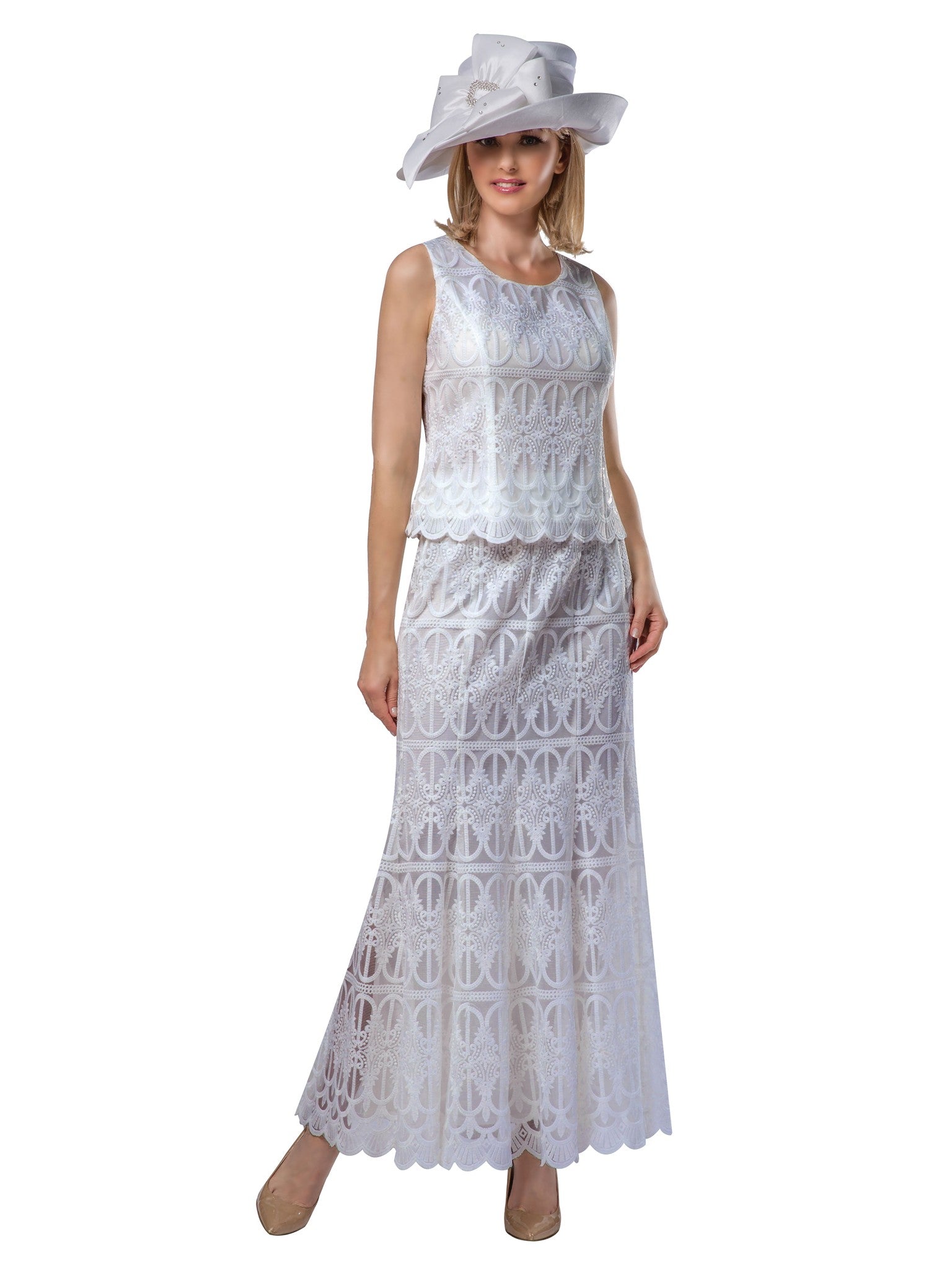 3pc Lux Lace Skirt Suit w/ Scallop Hems