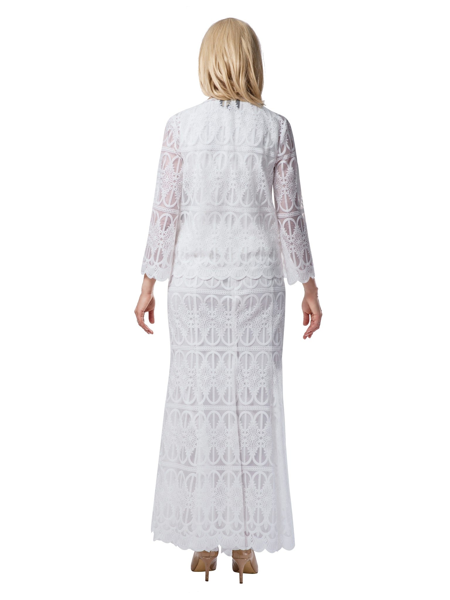 3pc Lux Lace Skirt Suit w/ Scallop Hems