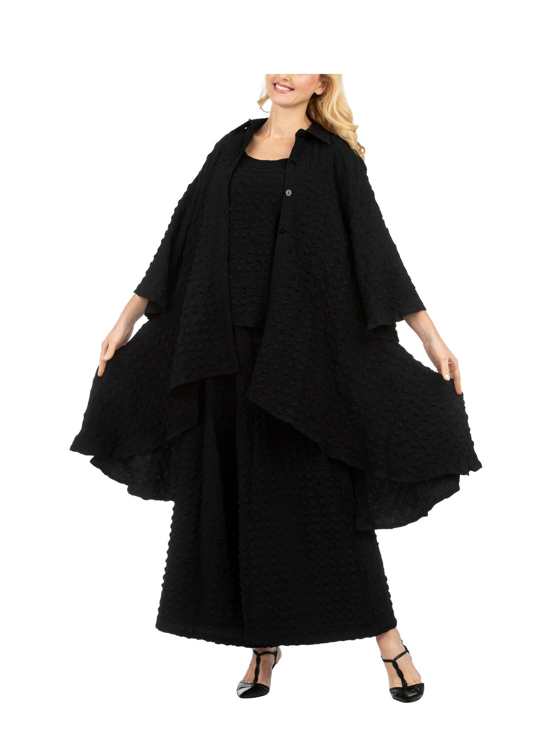 3pc Popcorn Hi-Lo Jkt, Cami, Culottes Set