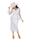 3pc Lace Suit w/ Ruffled Neckline & Organza Trim