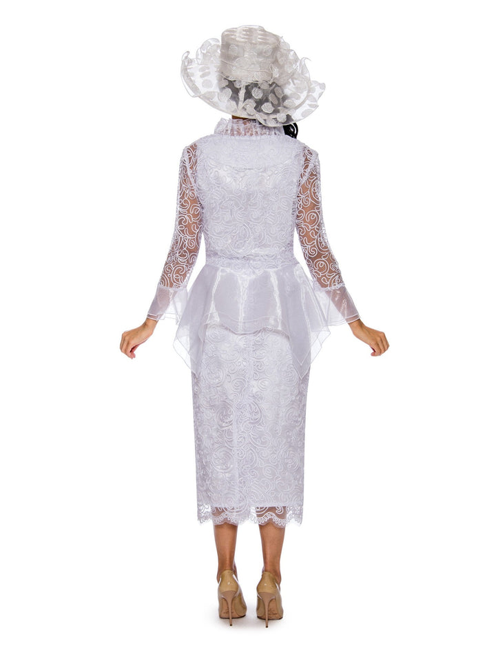 3pc Lace Suit w/ Ruffled Neckline & Organza Trim