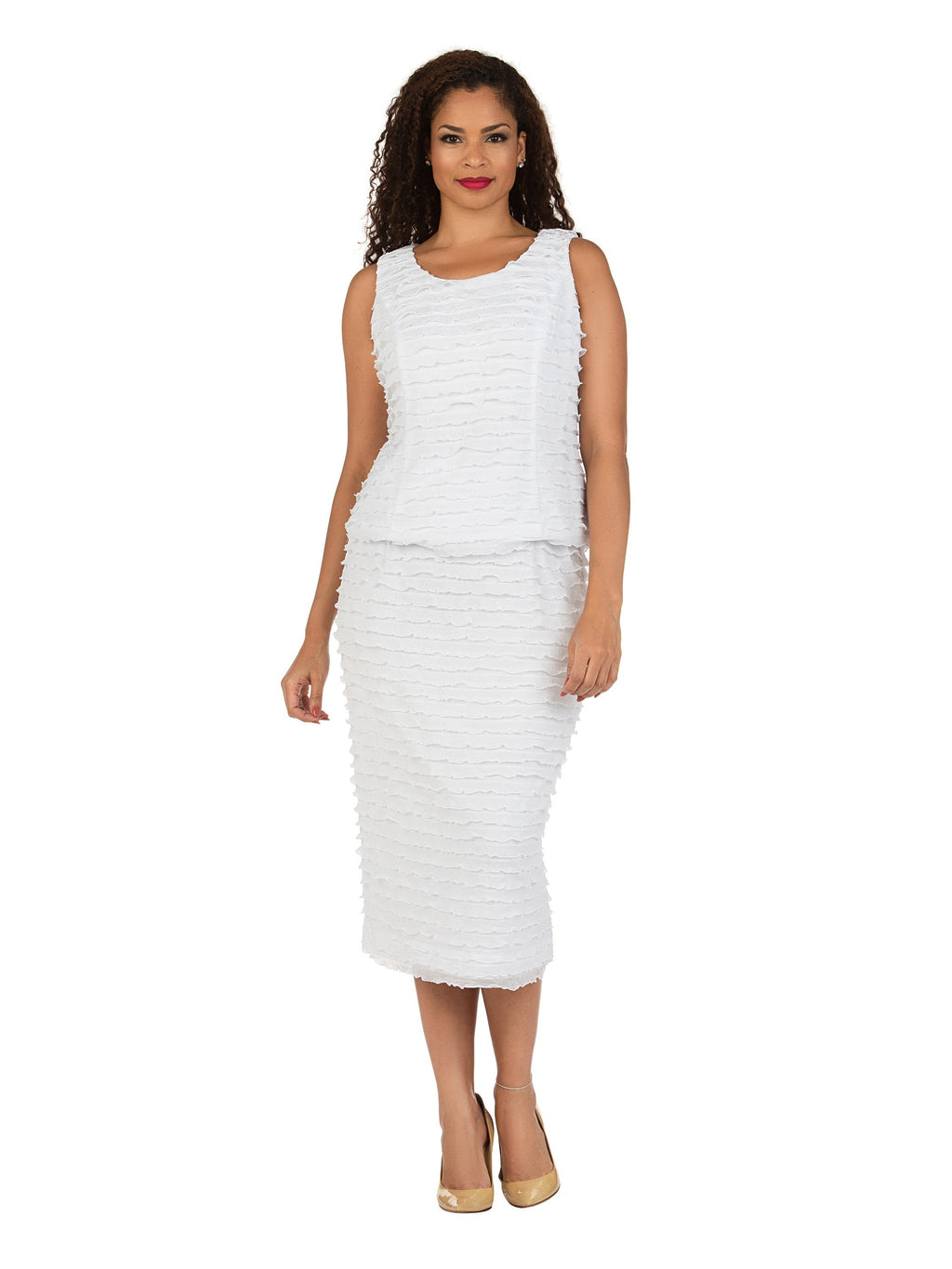 3pc Ruffled Shoulder Skirt Suit-Plus