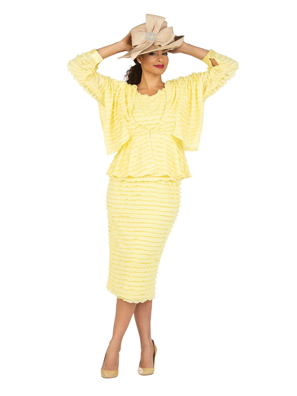 3pc Ruffled Shoulder Skirt Suit-Plus