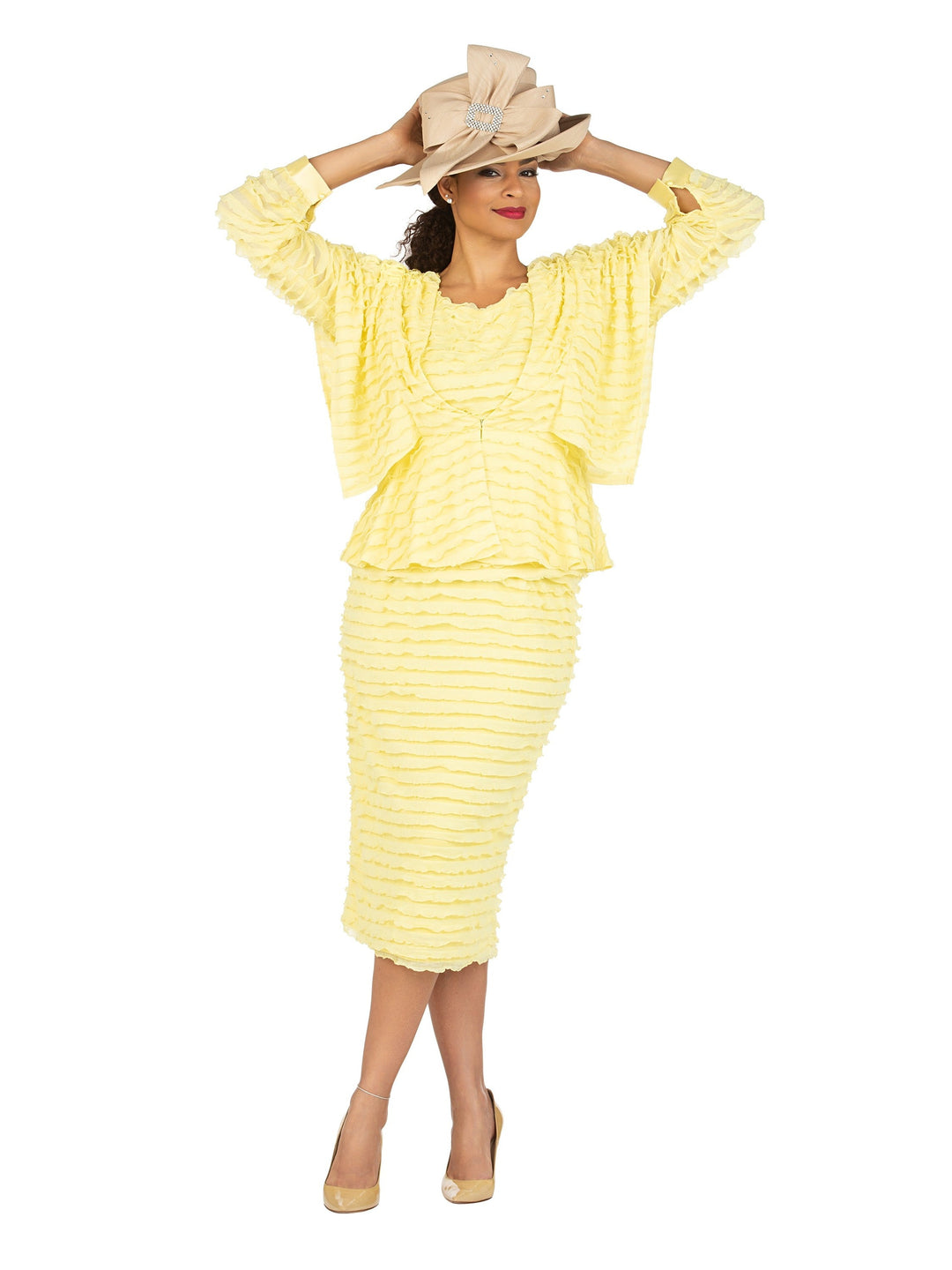 3pc Ruffled Shoulder Skirt Suit-Plus