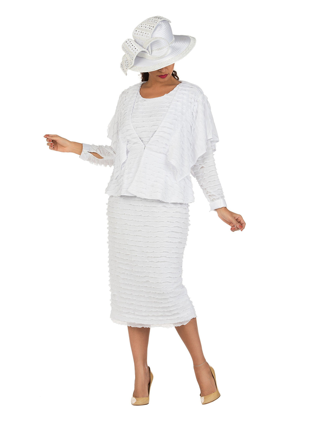 3pc Ruffled Shoulder Skirt Suit