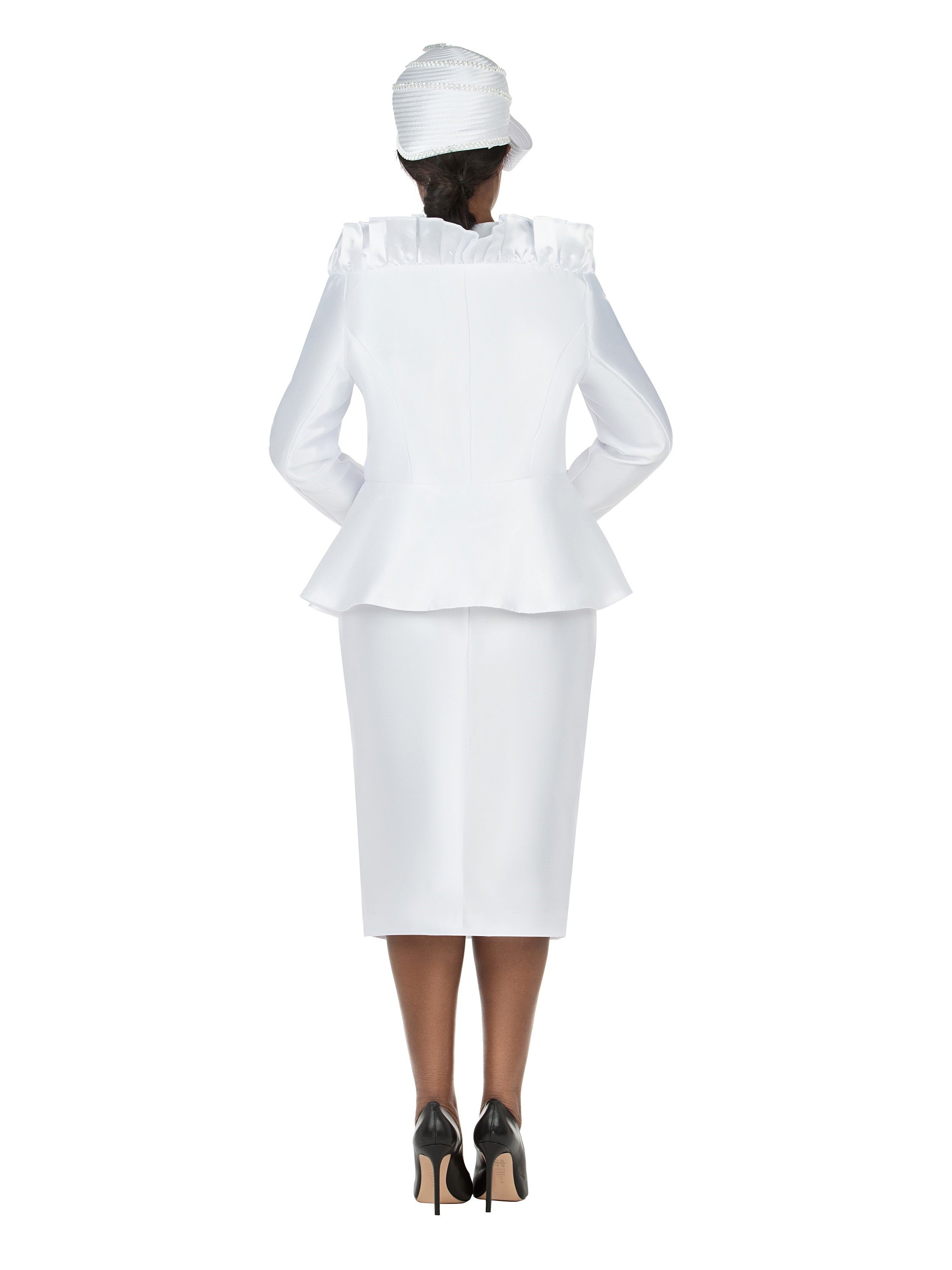 2pc Silky Twl Ruffled Neck Peplum Jkt+Skt Set