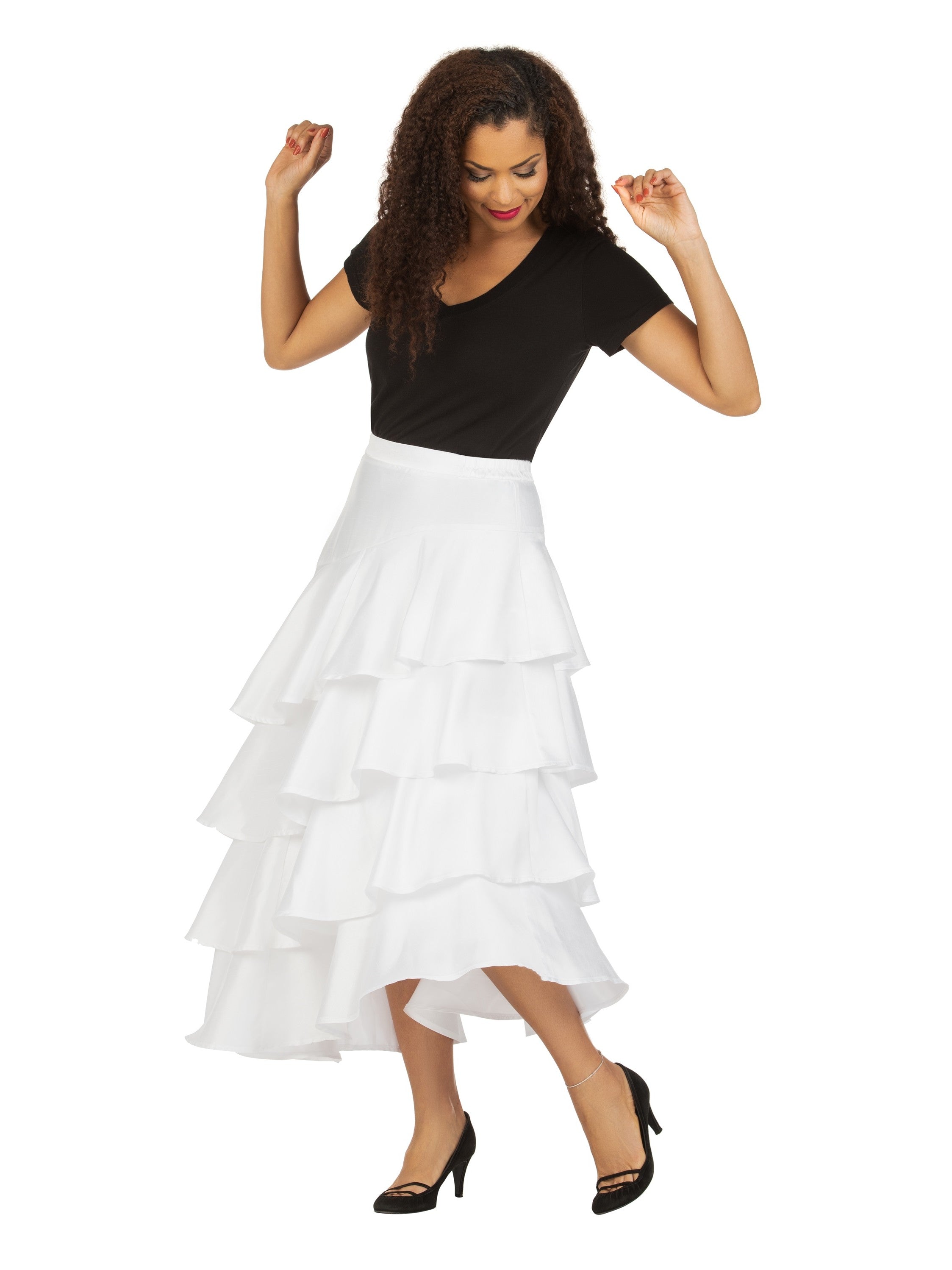 1pc Uneven Sweep Shantung Tiered Skirt-Plus