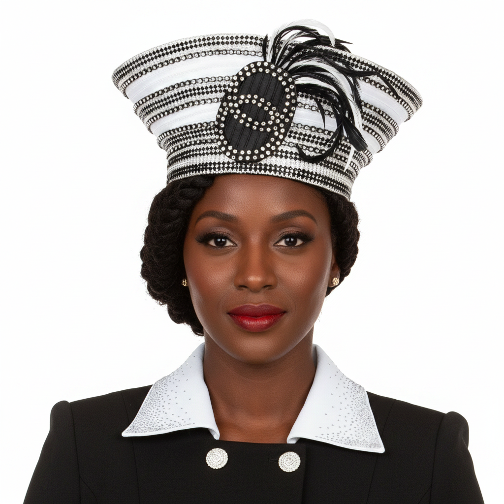 2-Tone Blk/Wht Pillbox Hat – Afrocentric Model