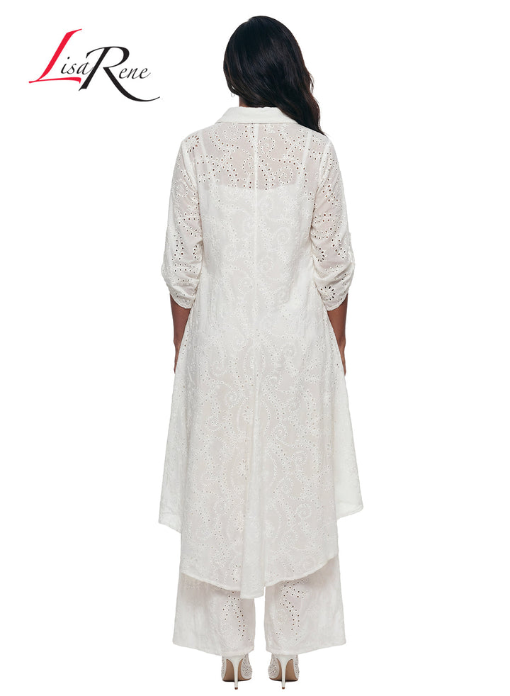 Lisa Rene' , 2Pc. Hi-Low Tunic & Pant Set, Embroidered Cotton Fabric. Style 3367
