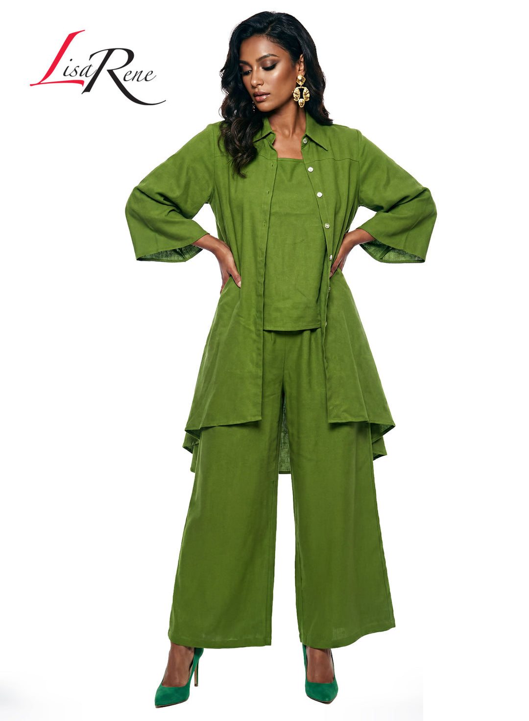 Lisa Rene' , 3Pc. Jacket, Cami & Pant Set, Linen/Viscose Fabric. Style 3392