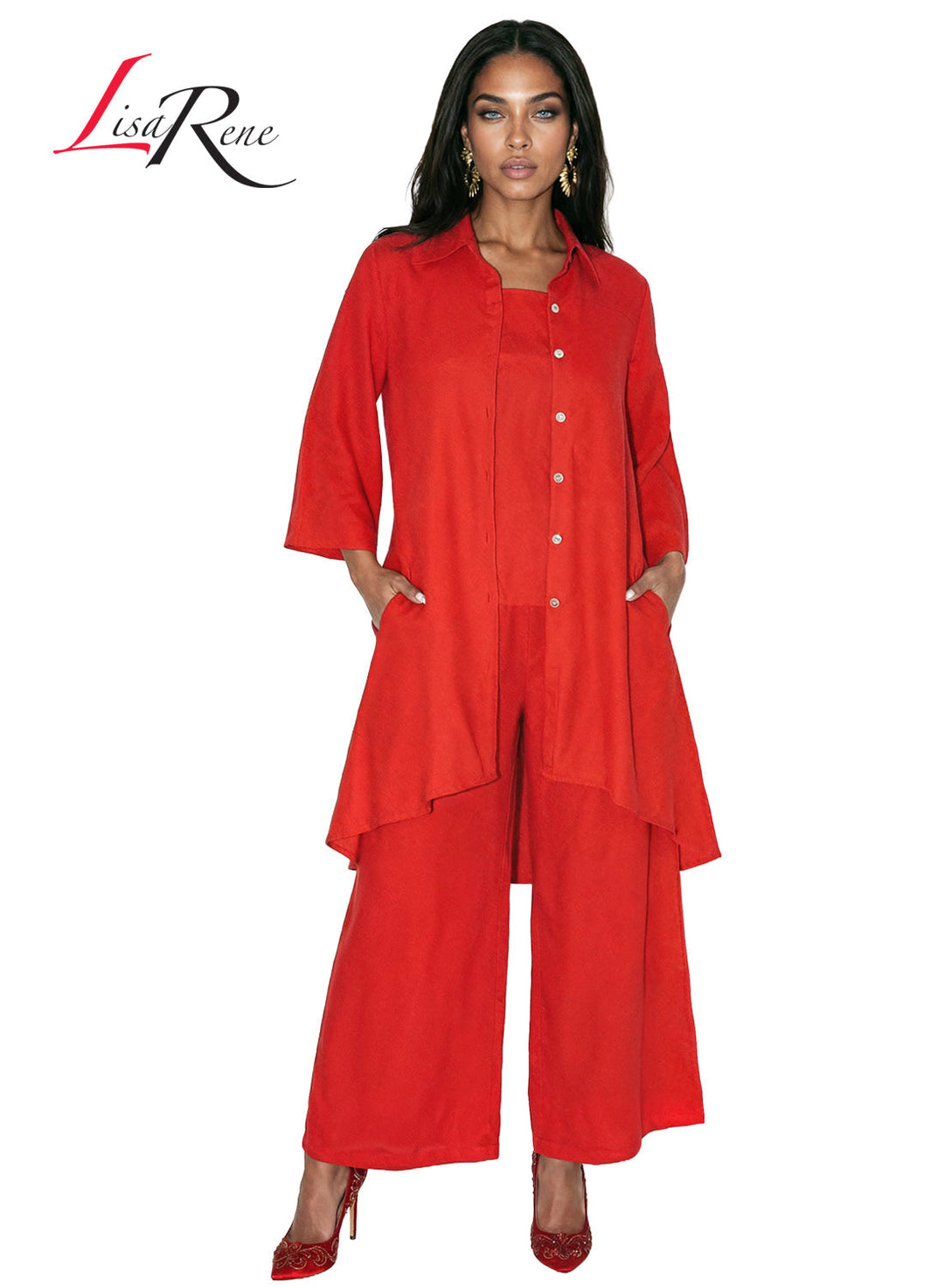 Lisa Rene' , 3Pc. Jacket, Cami & Pant Set, Linen/Viscose Fabric. Style 3392