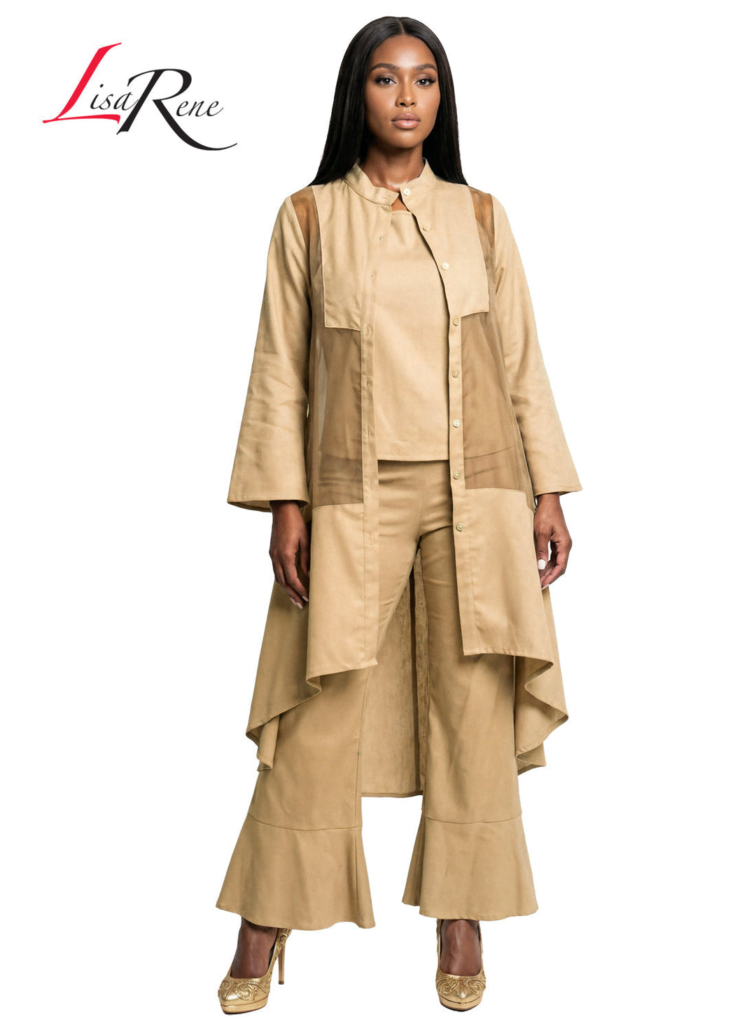 Lisa Rene' , 3Pc. Jacket, Cami & Pant Set, Linen/Viscose & Organza Fabrics. Style 3393