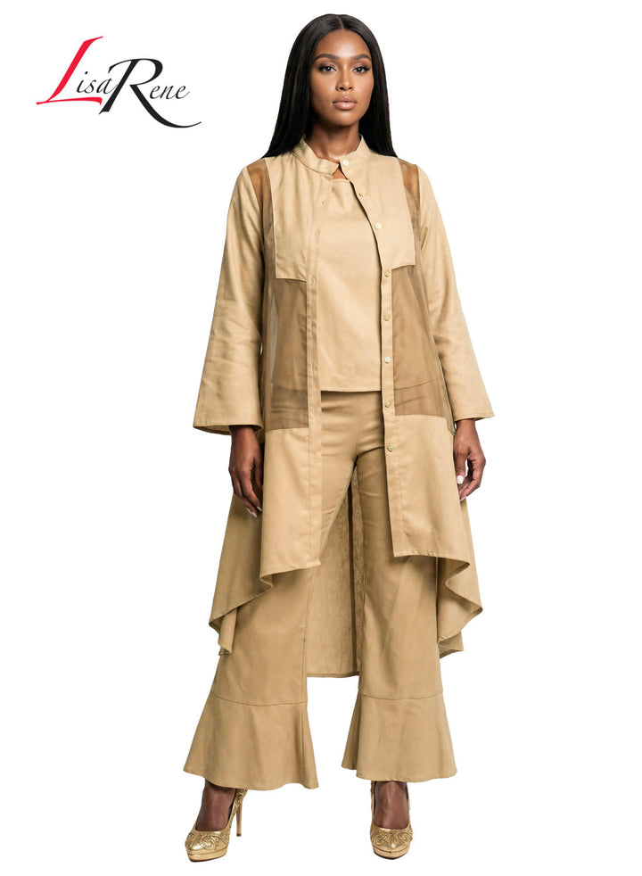 Lisa Rene' , 3Pc. Jacket, Cami & Pant Set, Linen/Viscose & Organza Fabrics. Style 3393