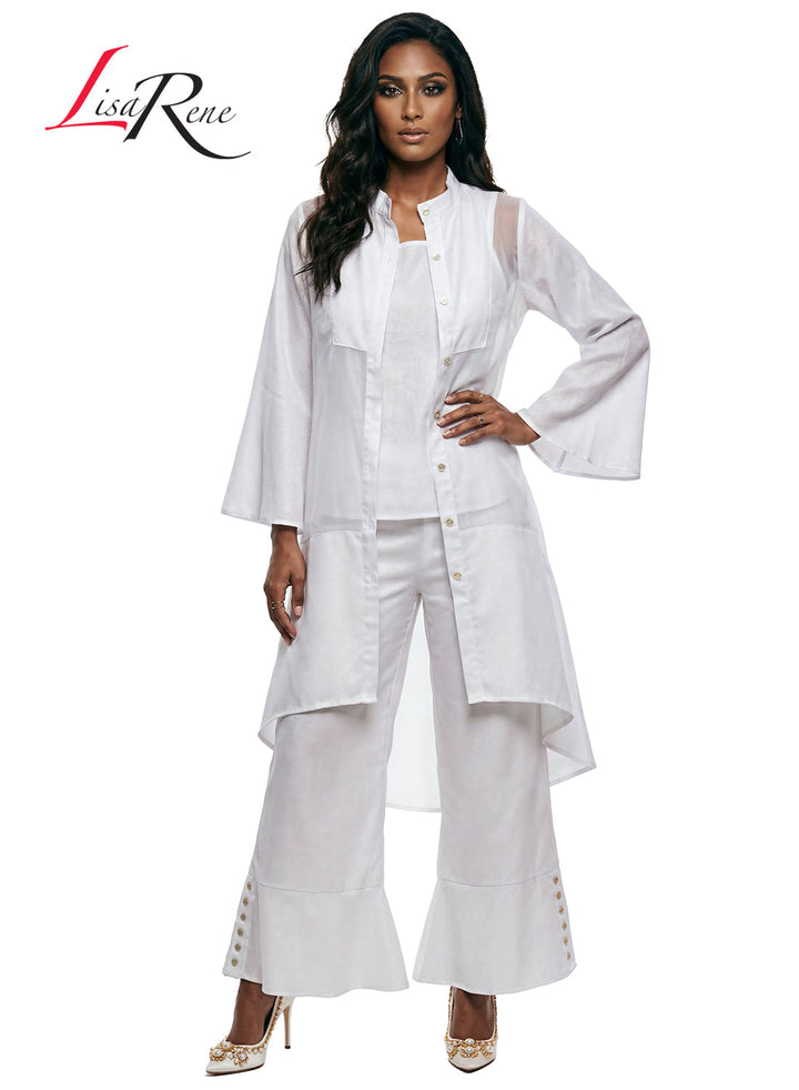 Lisa Rene' , 3Pc. Jacket, Cami & Pant Set, Linen/Viscose & Organza Fabrics. Style 3393