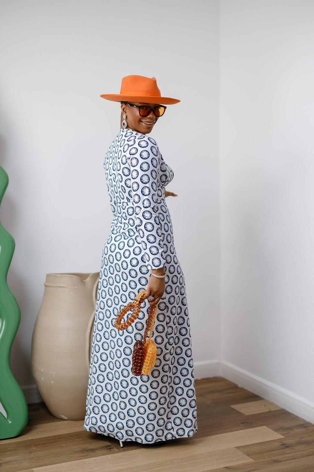 FARIDA AFRICAN PRINT LONG SLEEVE FRONT ZIP MAXI DRESS [WHITE]