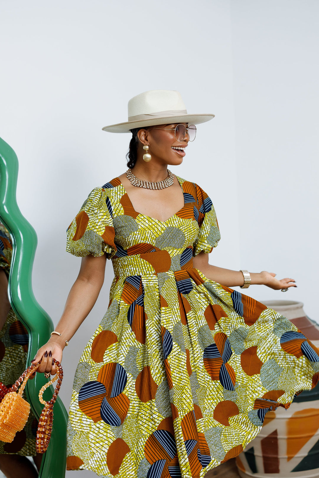 TARAJI AFRICAN PRINT PUFF SLEEVE DRESS----FINAL SALE