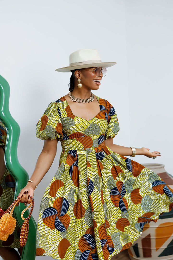 TARAJI AFRICAN PRINT PUFF SLEEVE DRESS----FINAL SALE