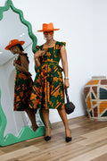 MALIKA AFRICAN PRINT FRILL SLEEVE DRESS