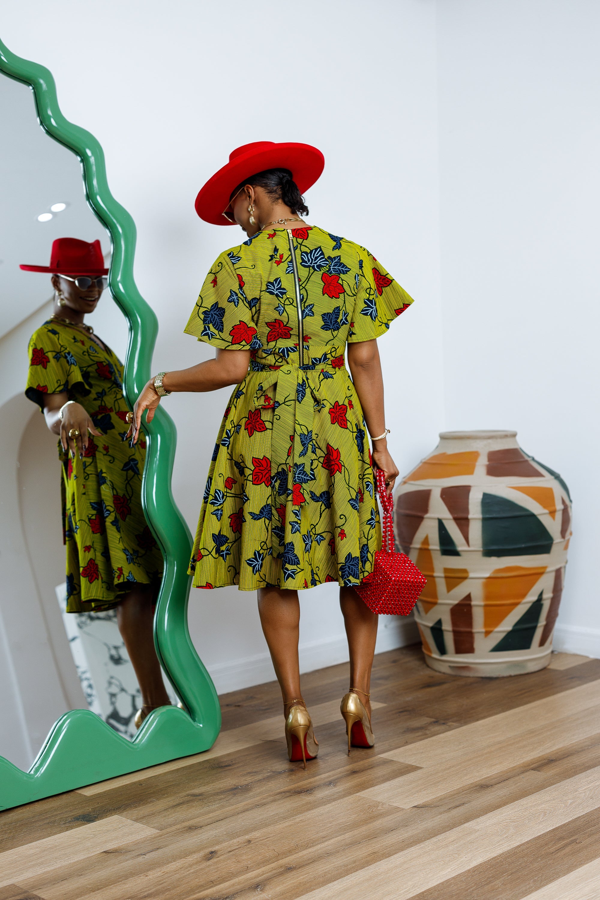 TOSIN AFRICAN PRINT FLUTTER SLEEVE DRESS----FINAL SALE