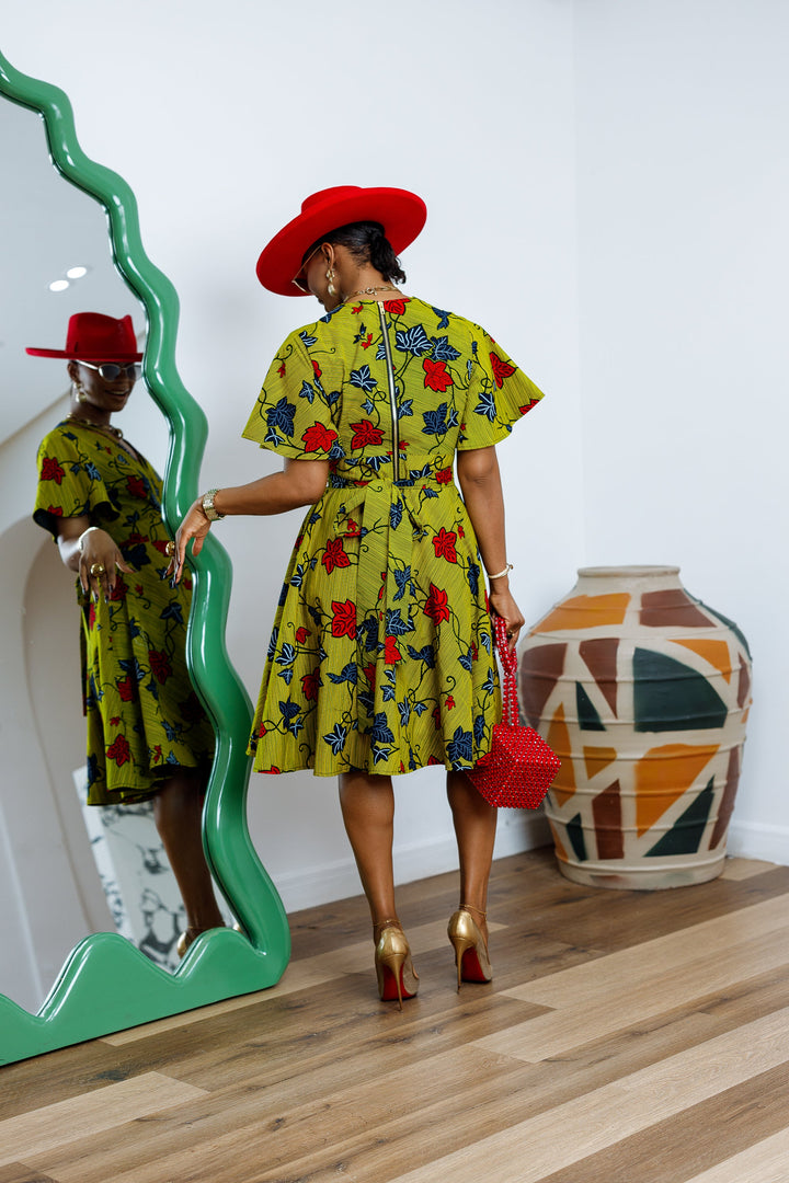 TOSIN AFRICAN PRINT FLUTTER SLEEVE DRESS----FINAL SALE