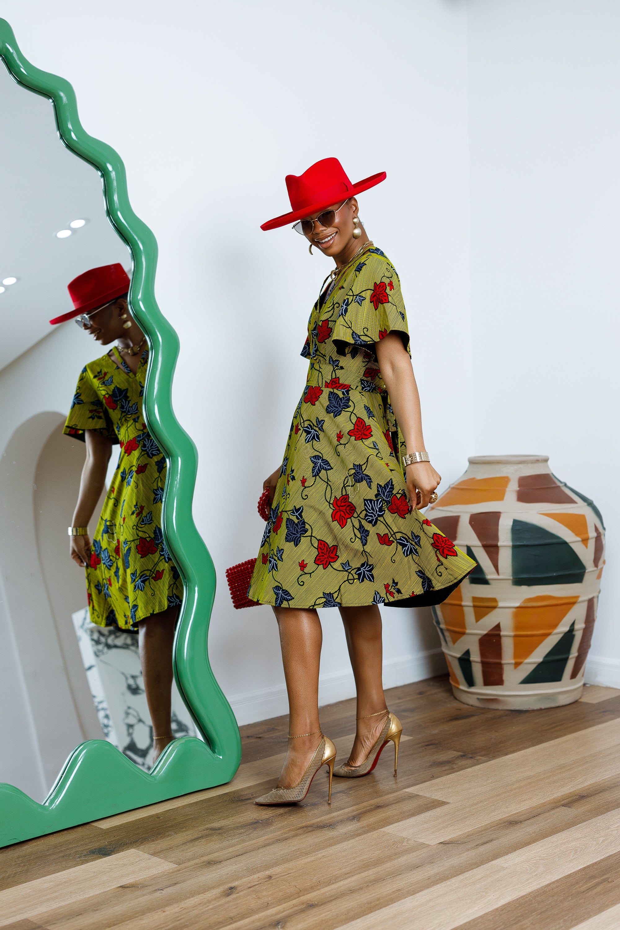 TOSIN AFRICAN PRINT FLUTTER SLEEVE DRESS----FINAL SALE