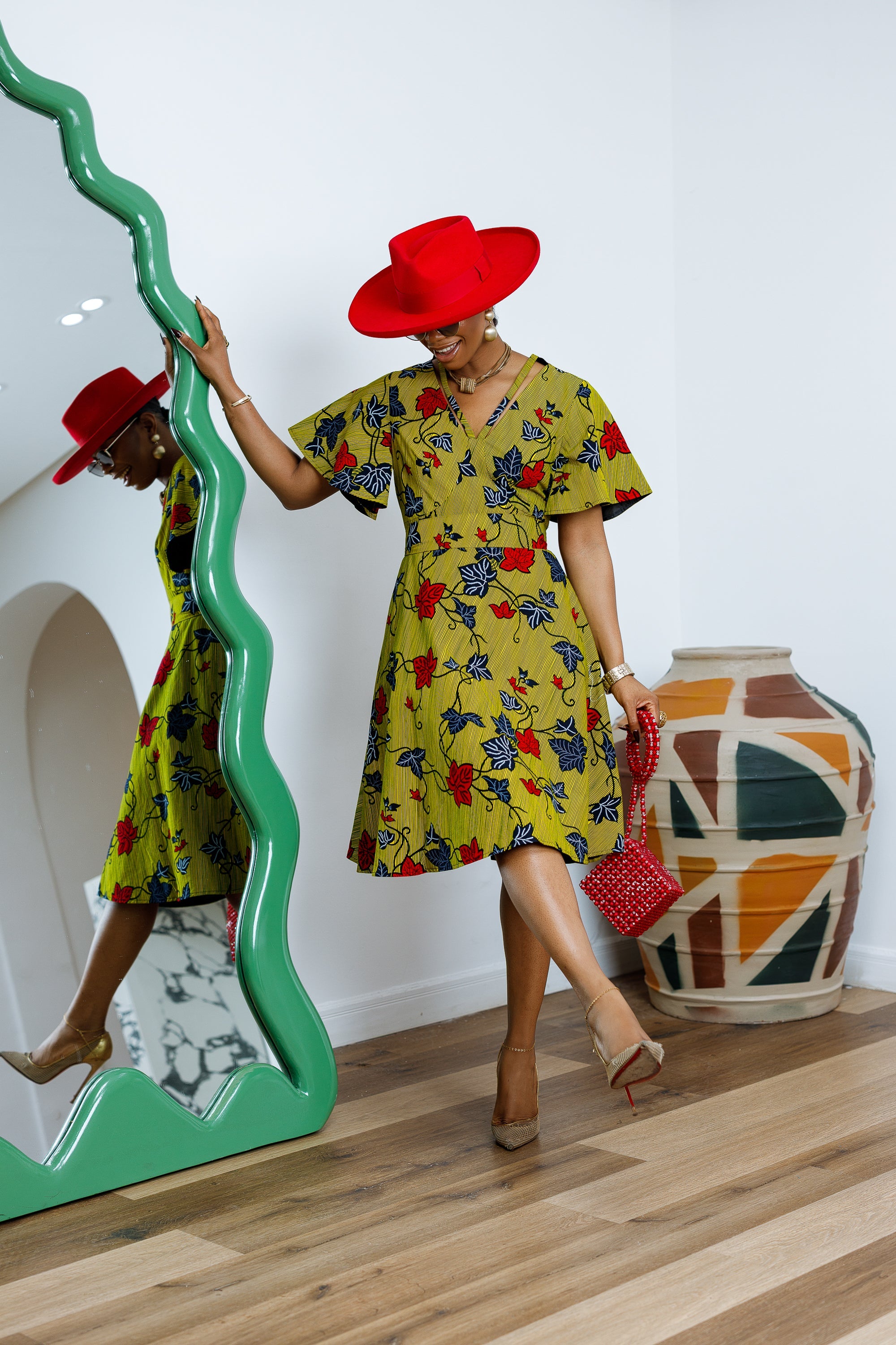 TOSIN AFRICAN PRINT FLUTTER SLEEVE DRESS----FINAL SALE