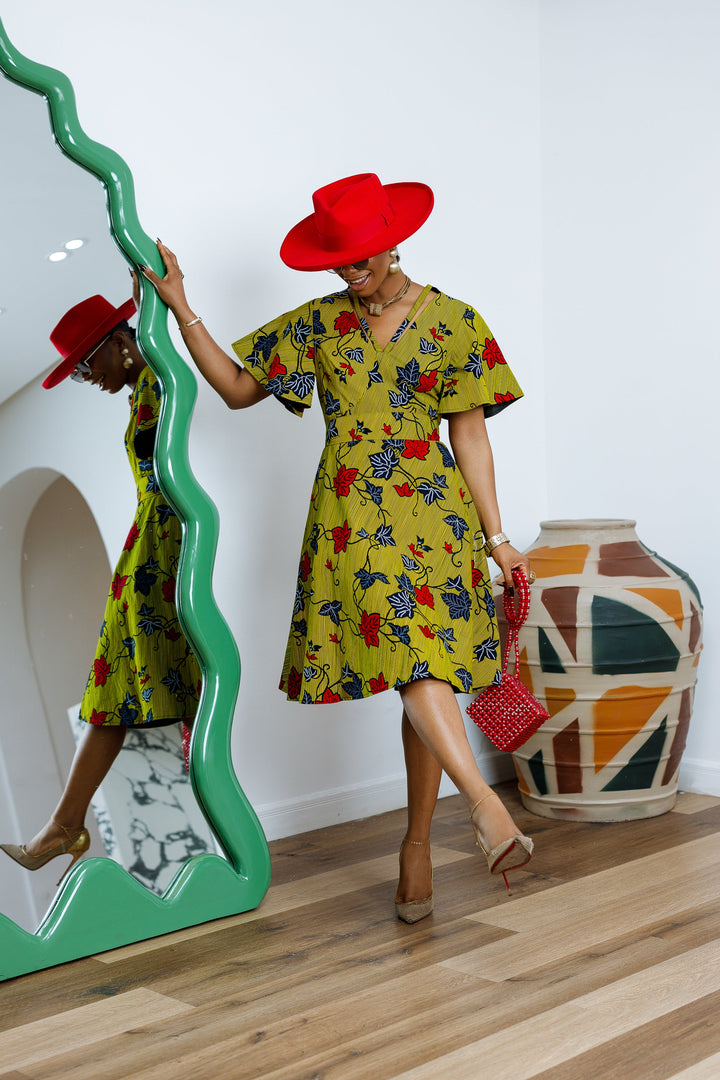TOSIN AFRICAN PRINT FLUTTER SLEEVE DRESS----FINAL SALE
