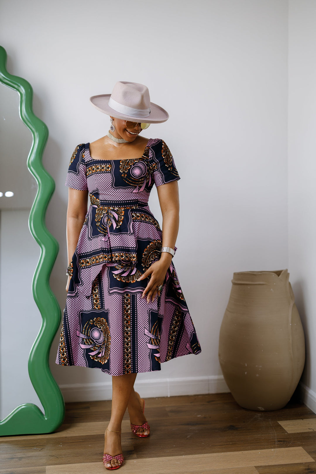 ADUKE AFRICAN PRINT PEPLUM MIDI DRESS