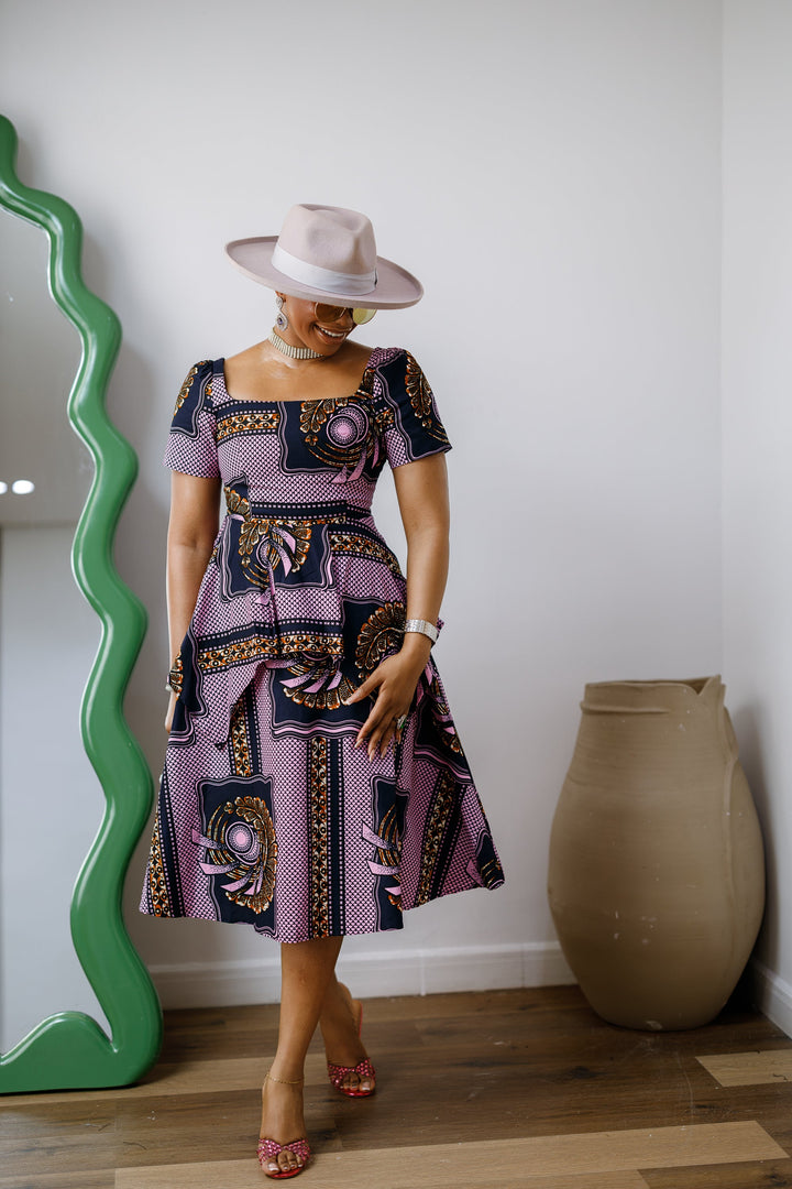 ADUKE AFRICAN PRINT PEPLUM MIDI DRESS