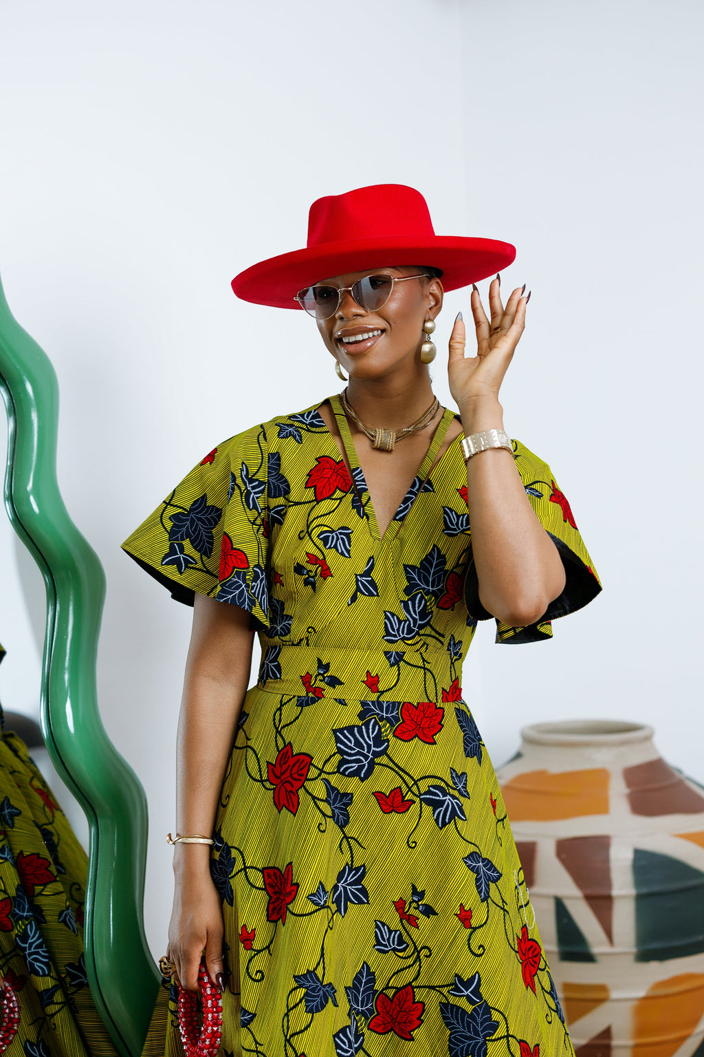 TOSIN AFRICAN PRINT FLUTTER SLEEVE DRESS----FINAL SALE