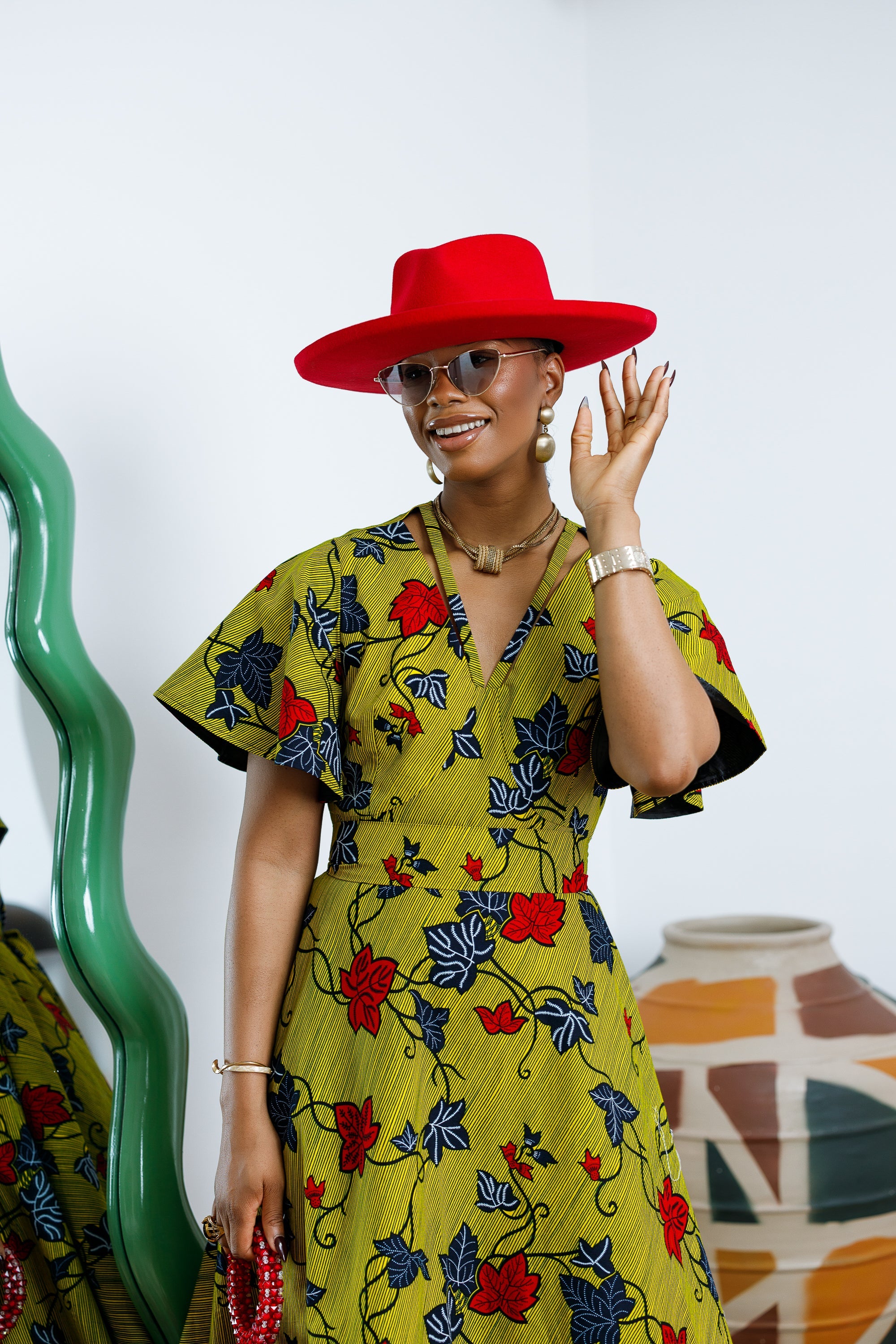 TOSIN AFRICAN PRINT FLUTTER SLEEVE DRESS----FINAL SALE