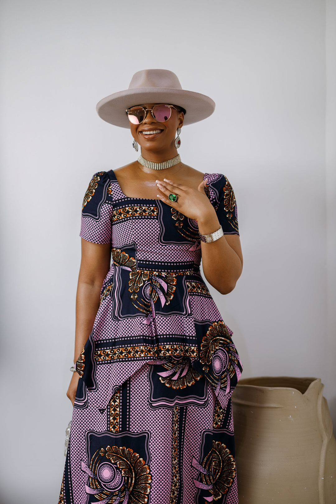 ADUKE AFRICAN PRINT PEPLUM MIDI DRESS