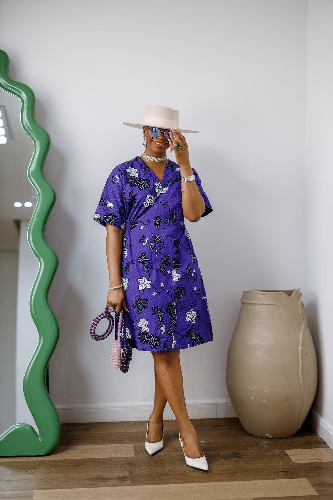 FIFI AFRICAN PRINT CINCHED-WAIST SHIFT DRESS