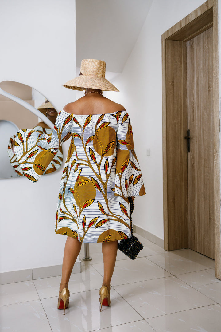 TIYE AFRICAN PRINT OFF SHOULDER DRESS