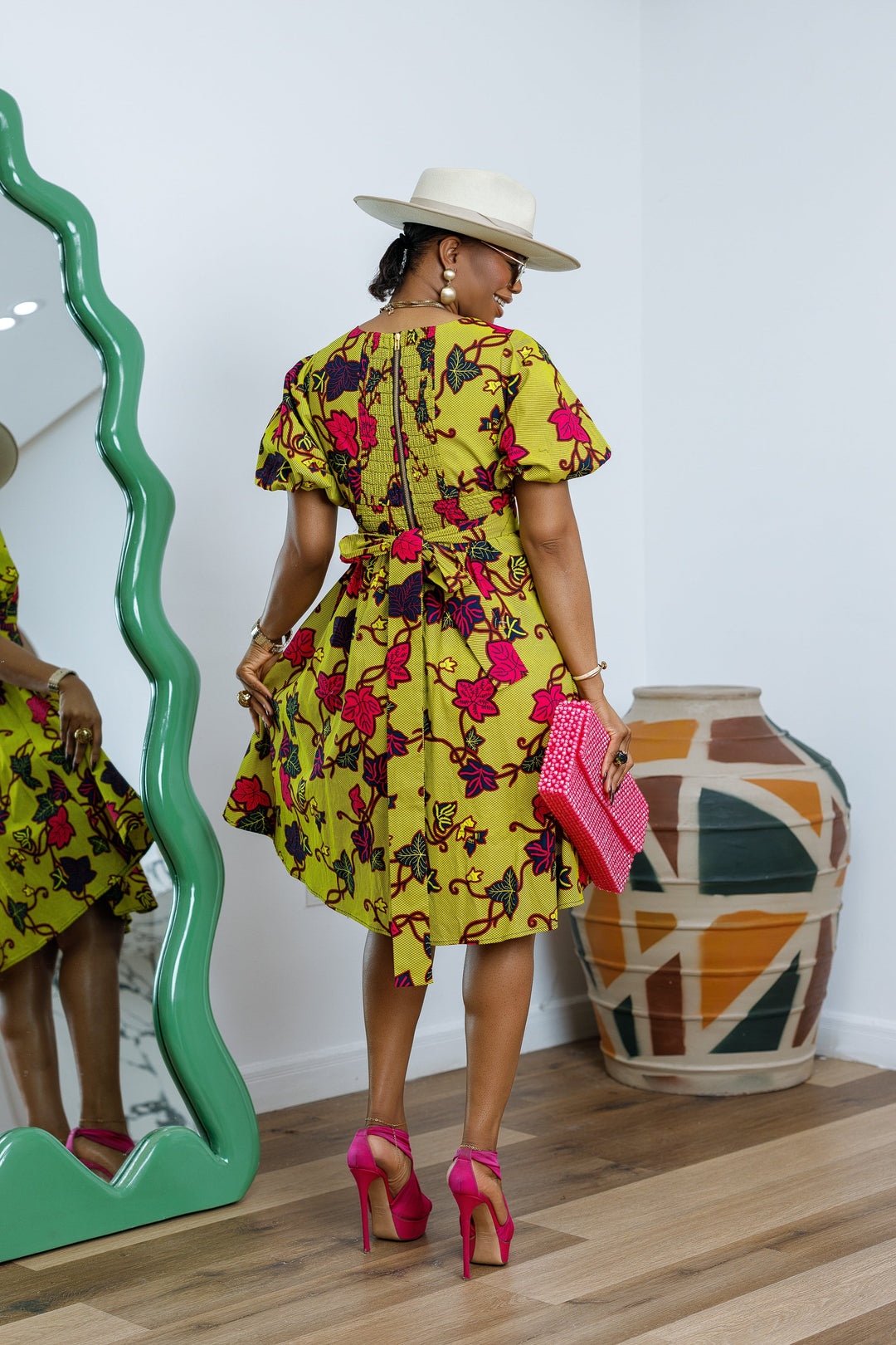 TARAJI AFRICAN PRINT PUFF SLEEVE DRESS [MULTICOLOR]----FINAL SALE