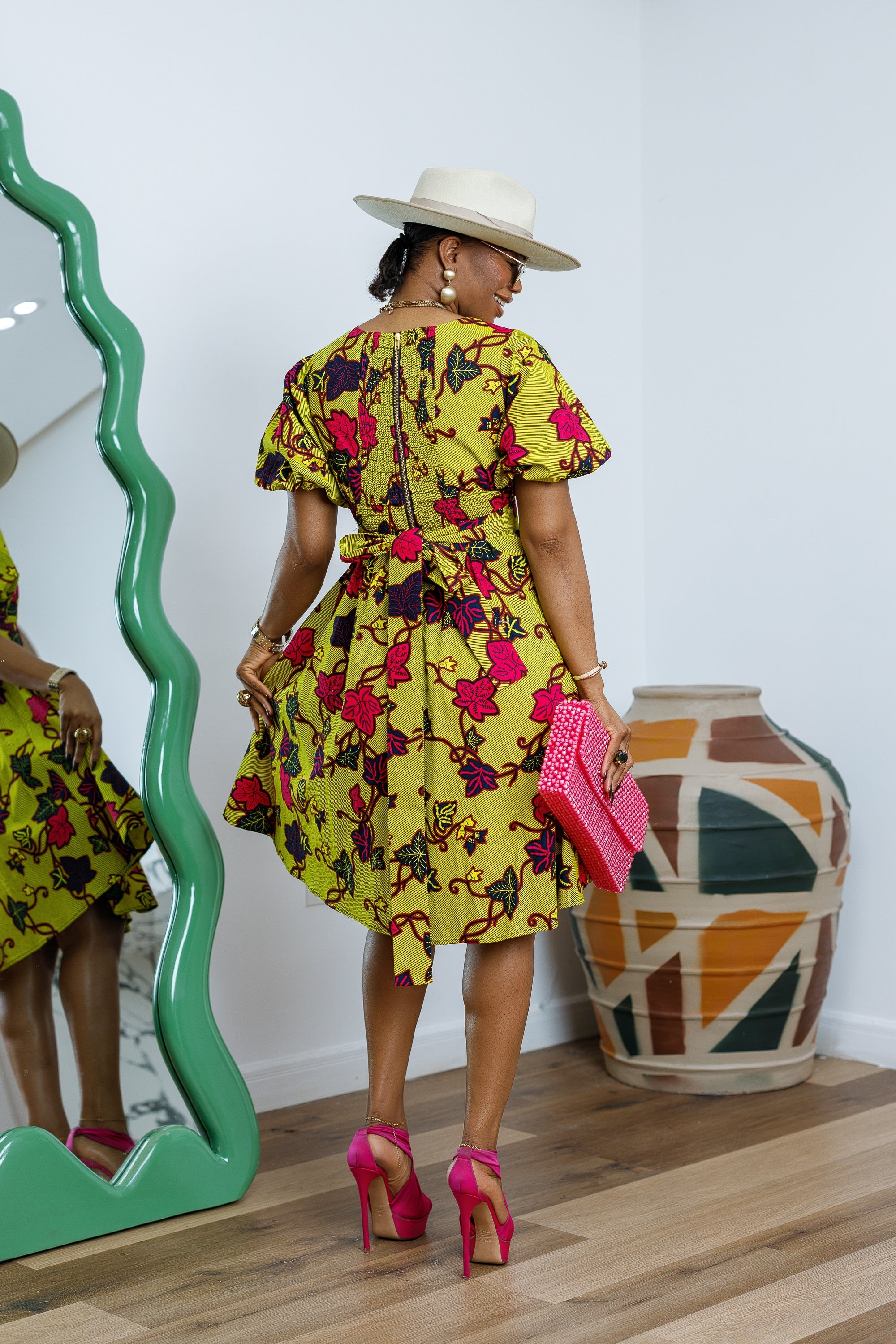 TARAJI AFRICAN PRINT PUFF SLEEVE DRESS [MULTICOLOR]----FINAL SALE